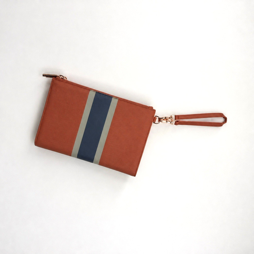 Dagne Dover Essentials Coated Canvas Clutch Wallet Wristlet Sienna Stripe Coral